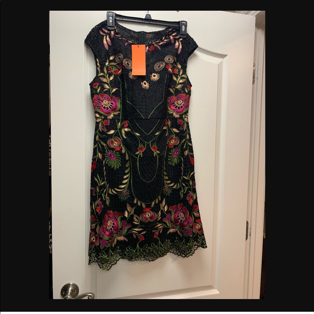 Black short dress with multi color flowers